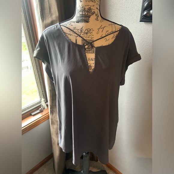 Express Tops - Express Gray Tan Relaxed Cut Out Blouse